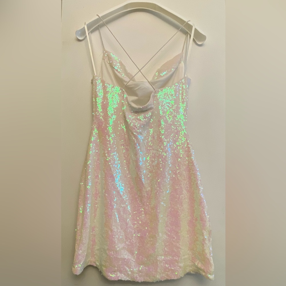 B. Smart White Iridescent Sequin Dress